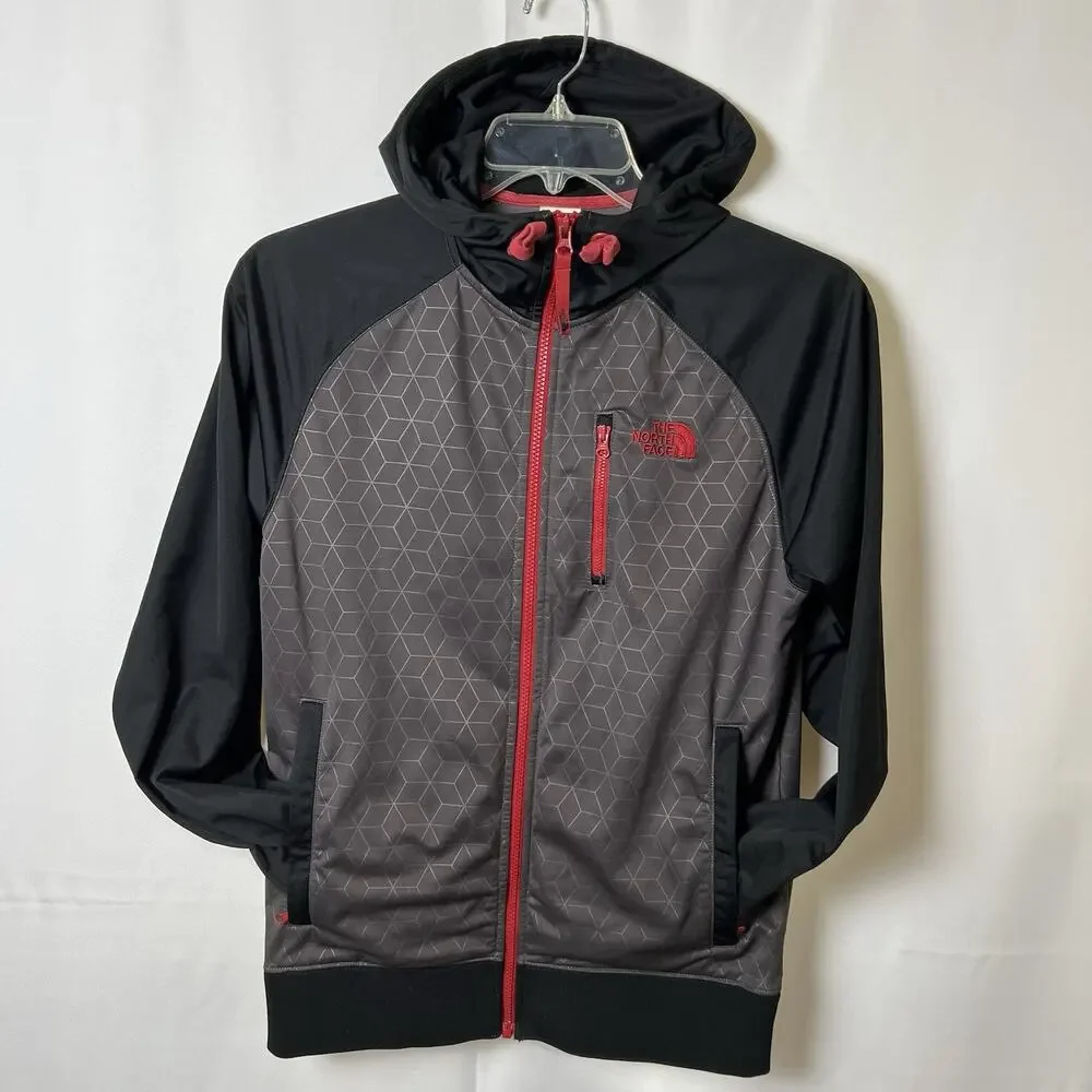 The North Face Jacket Hoodie Fleece Men’s Size S Black Gray Hexagon Cube Grid